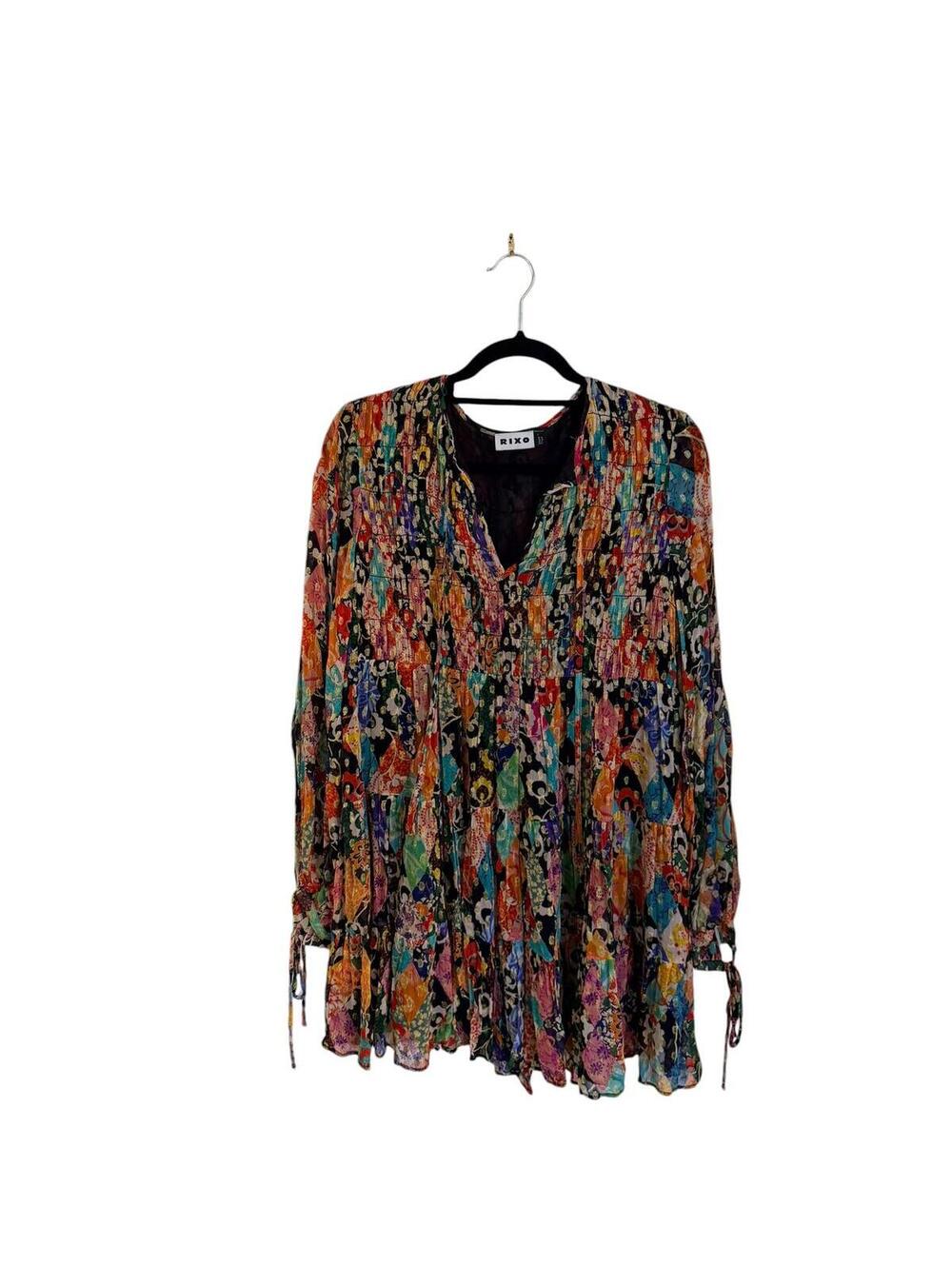 Rixo London Patchwork Print Mini Dress Multicolor Boho Retro Size S